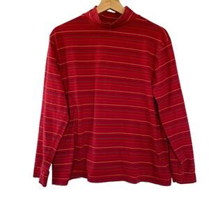 Lands' End red striped turtleneck top women's size L cotton sweater casual